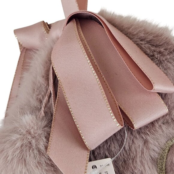 Victorias Secret Faux Fur Christmas Stocking Blush Pink Ribbon Pom Poms NWT - Picture 7 of 11